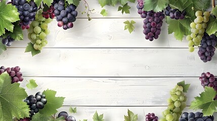 Green and Black juicy grapes on white background. autumn Frame made of grapes . Copy space for text...