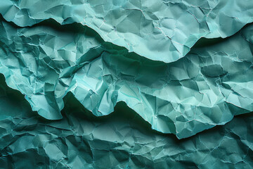 A flat texture of crumpled paper in shades of teal, with soft folds and subtle shadows for an artistic effect. Created with Ai