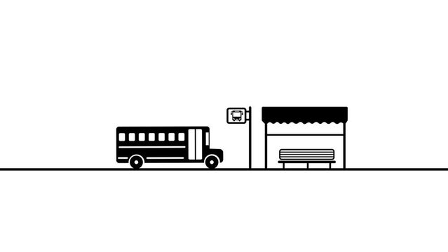 School bus, white school bus, city bus with driver, bus arriving, People waiting for a bus,