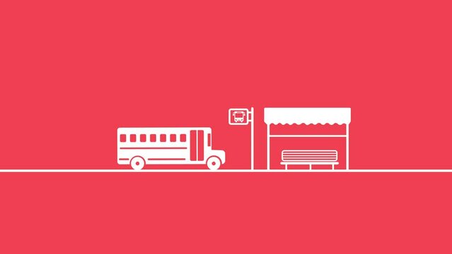 School bus, white school bus, city bus with driver, bus arriving, People waiting for a bus,
