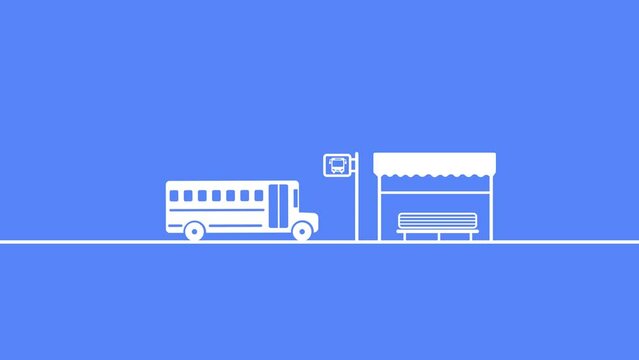 School bus, white school bus, city bus with driver, bus arriving, People waiting for a bus,