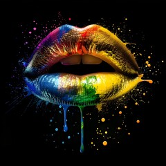 Colorful lips with rainbow paint