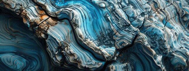 Rock  detail with blue variants. stone curves and smooth cuts Close up rocks, colorful erosional water formation