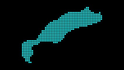 Kos digital map. Map of Kos in dotted style. Shape of the island filled with rectangles. Cool video.