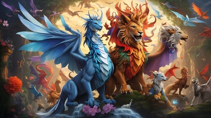 Fototapeta premium lion and others animals