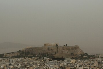 Athens' Acropolis covered in African dust - Athens, Greece, April 24, 2024.