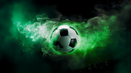 Naklejka premium Soccer ball with green smoke