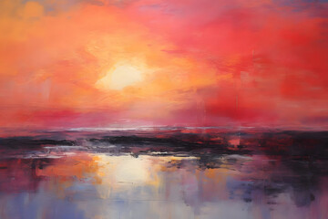 Fototapeta na wymiar Solitary Sunset Sigh, abstract landscape art, painting background, wallpaper, generative ai