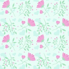 seamless pattern with pink flowers
