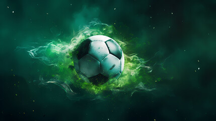 Naklejka premium Soccer ball with green smoke