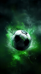 Fototapeta premium Soccer ball with green smoke