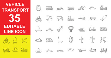 Vehicle transport flat editable icon design style of transport icons types: taxi, train, helicopter, bus, ship, plane, ship editable vector icon