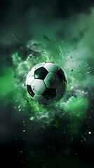 Fototapeta premium Soccer ball with green smoke