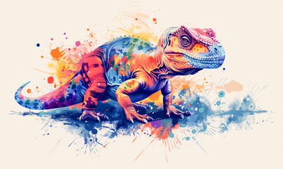 abstract illustration of a dinosaur in childish style, logo for t-shirt print