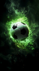 Naklejka premium Soccer ball with green smoke