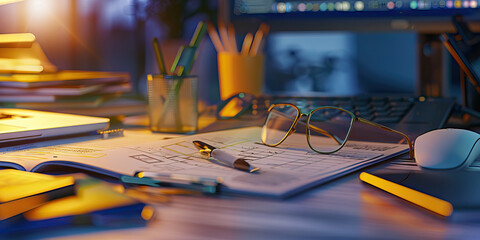 Close-up of a technical writer's desk with style guides and technical manuals, symbolizing a job in technical writing