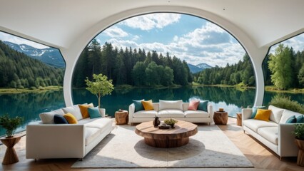 Fototapeta premium Beautiful living room design architecture contemporary household. Generative AI.