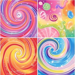 Colorful swirls with candy and stars on transparent background,