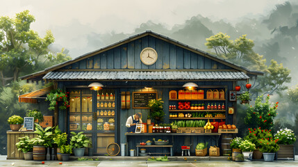 Country Harvest: Fresh Bread and Postal Service Illustration