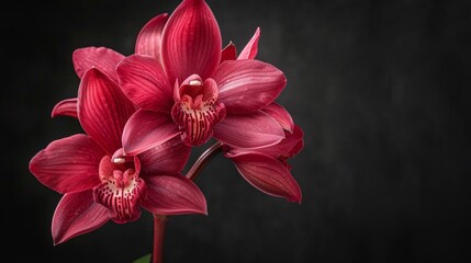 The background of this image is black with a dark red orchid