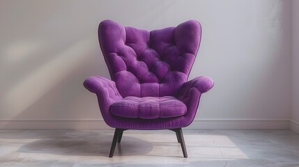 Armchair in purple color. Designer chair on white background. Textile chair.