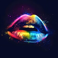 A vibrant, rainbow-painted lips image with a transparent background