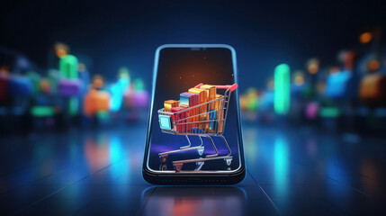 online shopping concept shopping trolly on smartphone