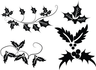 Christmas greeting with hand drawn leaves and ornaments
