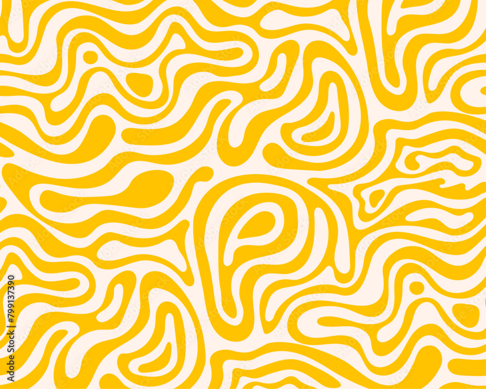 Poster Abstract horizontal background seamless pattern with yellow waves. Vector illustration in trendy retro psychedelic Y2k style 