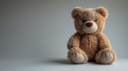 The image shows an adorable teddy bear isolated on a white background. - obrazy, fototapety, plakaty