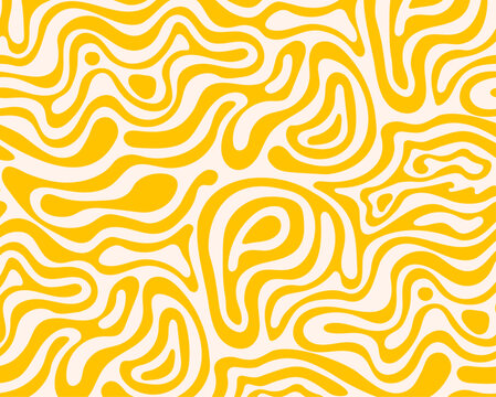 Abstract horizontal background seamless pattern with yellow waves. Vector illustration in trendy retro psychedelic Y2k style 