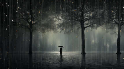 Silhouette of a person in a rain