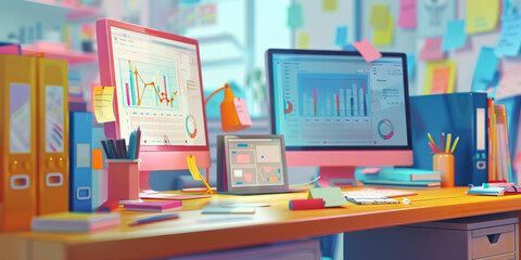 Close-up of a social media influencer's desk with content calendars and engagement metrics, illustrating a job in social media influencing