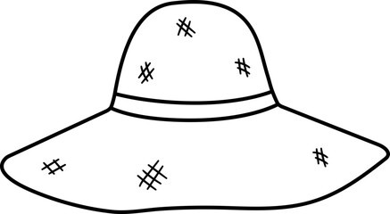 summer straw hat outline. 
sun hat outline svg.
Flat women's straw hat  outline vector.