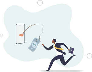 mobile smartphone with fishing bait scam money threat.flat vector illustration.