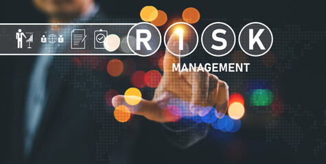Assessment business investment concept. Businessman touch risk management. Plan matrix control...