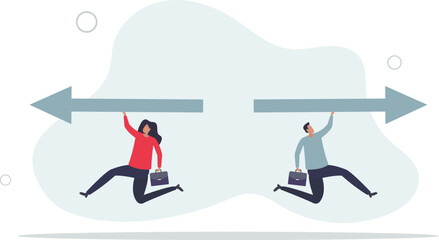businessman and businesswoman holding arrow running in opposite position.flat vector illustration.