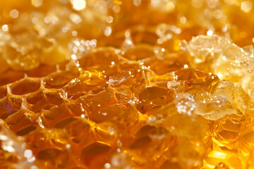 A macro view of a honeycomb, showcasing the intricate hexagonal structure