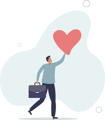 businessman holding passionate heart shape walking to work.flat vector illustration.