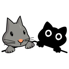 Cute Bunny and black cat in the corner. cartoon. 