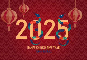2025 Chinese New Year, year of the Snake. Chinese zodiac snake in geometric flat modern style.