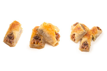 Delicious sweet baklava with walnuts isolated on white background.