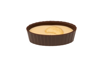 Chocolate candy with a nut isolated on a white background.