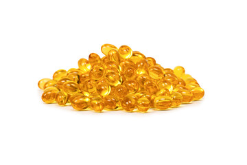 A group of yellow capsules isolated on a white background.