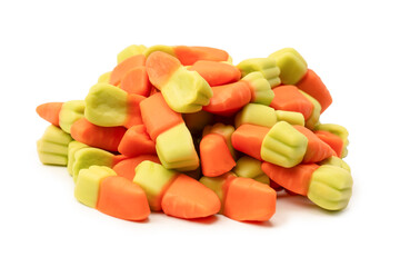 Juicy colorful jelly sweets isolated on white.  Jelly carrots.