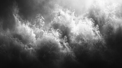 Painting black and white abstract light translucent smoke veils upwards watercolor anamorphosis - obrazy, fototapety, plakaty