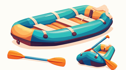Rubber inflatable boat with paddles. Water transpor - obrazy, fototapety, plakaty