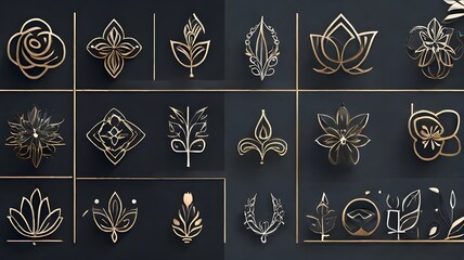 set of elements Vector collection of linear bohemian icons and symbols; templates for floral designs; abstract design elements for modern minimalist décor