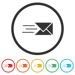 Express mail icon. Set icons in color circle buttons