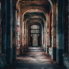 Fototapeta premium Infuse your urban exploration documentary with intrigue and emotion through a frontal view that showcases the hidden beauty of abandoned spaces 